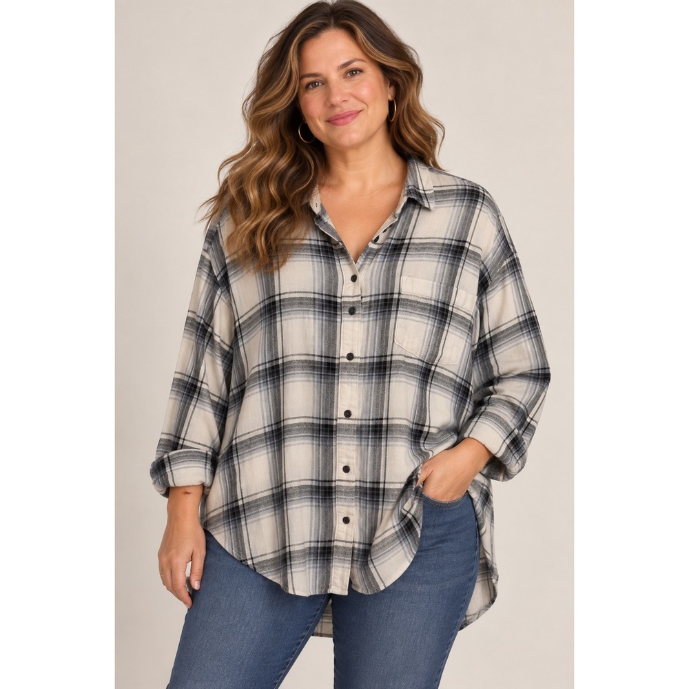 GAP White Plaid Big Shirt Flannel Oversized Button Down Shirt, Large